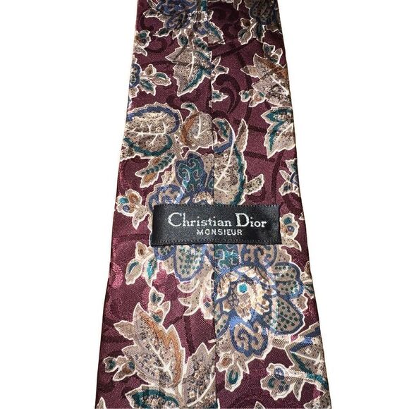 Christian Dior Red & Blue Paisley Handmade Silk Neck Tie - Picture 3 of 5